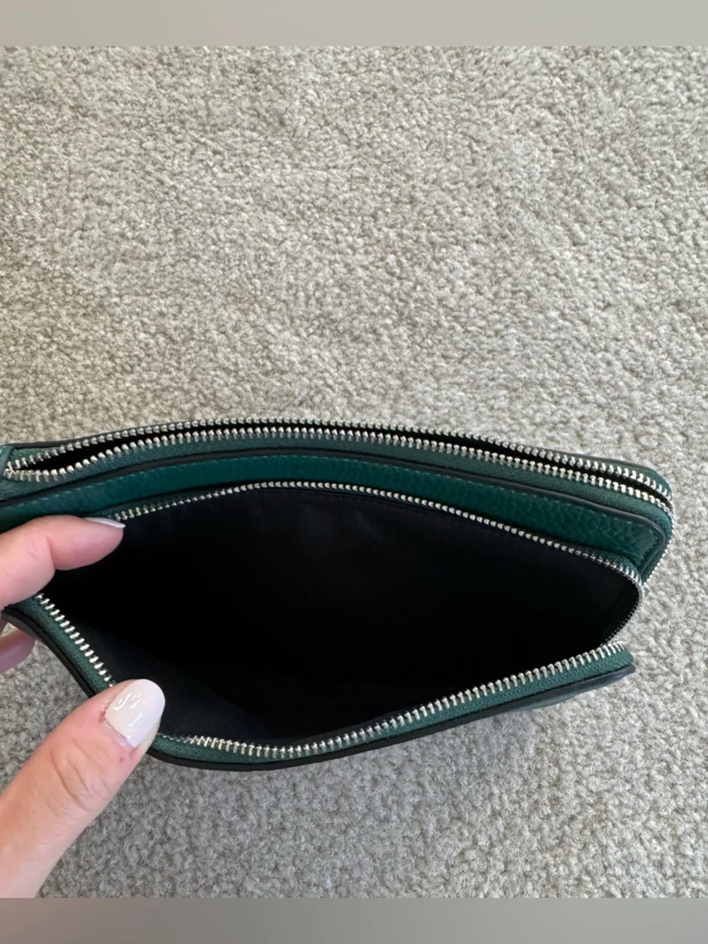 Coach Teal Green Pebbled Leather Double Zip Wristlet with silver hardware - Picture 5 of 7